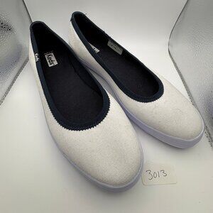 Keds Slip-On Ballet Flats - White with Navy Trim - Like New: Size 8.5